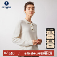 Navigare意大利小帆船女士全羊毛針織衫休閑內搭毛衣2334024503 白 XL 