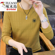 啄木鳥（TUCANO）男士長(zhǎng)袖t恤春秋季打底衫男裝潮流衛(wèi)衣體恤帥氣小衫百搭上衣服 Q5607土黃 M (90-115斤)