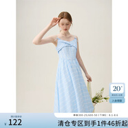 范思藍恩藍白格紋田園小清新花苞度假連衣裙2024夏季新款吊帶裙 藍白格紋 S