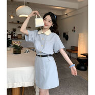 小紅書(shū)同款陸小團(tuán)團(tuán)氣質(zhì)洋裝2025夏季新款韓系法式千金風(fēng)多巴胺裙 baby藍(lán)短洋裝配皮帶 S