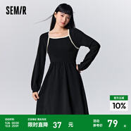 Semir森馬連衣裙女撞色方領(lǐng)針織裙法式優(yōu)雅冬季修身打底裙氣質(zhì) 黑色90001 XS 150/76A