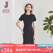 經(jīng)典故事（JANE STORY）復(fù)古黑白波點(diǎn)緞面連衣裙女2024夏季新款高級(jí)感魚尾裙修身印花裙子 R73黑白波點(diǎn) XL