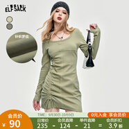妖精的口袋歐美工裝長(zhǎng)袖連衣裙秋季女裝2024新款設(shè)計(jì)感修身裙子 水洗灰綠色 S