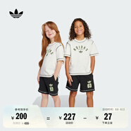 adidas男女小童經(jīng)典運動短袖套裝兒童夏季新款阿迪達斯官方三葉草   白/黑色   122