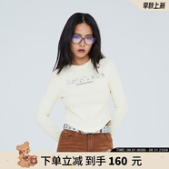 拉拉波波【潮牌】春季新款亮片荊棘熊圓領(lǐng)長(cháng)袖T恤上衣LBCC-WSDT28 米色 S