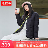 坦博爾羽絨服女短款翻領(lǐng)韓版寬松女士燈芯絨外套TD236266 黑色 160 