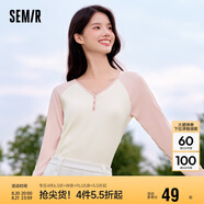 森馬（Semir）長(cháng)袖T恤女短款V領(lǐng)緊身春秋潮流撞色插肩袖套頭衫109524101003