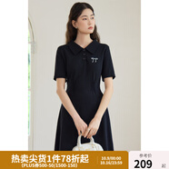 獨(dú)束大碼女裝學(xué)院風(fēng)時(shí)尚減齡連衣裙微胖MM夏日休閑隨性顯瘦POLO裙 優(yōu)雅黑 L (尺碼：2)