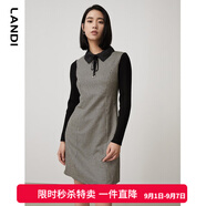 LANDI千鳥格針織拼接連衣裙女新款春季收腰a字裙短裙 黑色 S
