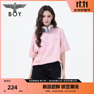 BOY LONDON【櫻花之戀】 潮牌短袖情侶款春夏櫻花老鷹T恤 N01711 粉紅色 M