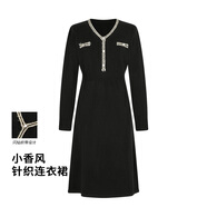 FivePlus小香風(fēng)連衣裙女秋季新款修身顯瘦裙子精致淑女長(cháng)裙 黑色 M