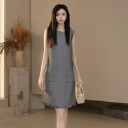 阿瑪施（AMASS）阿瑪施女裝正品專(zhuān)柜2025夏新款時(shí)尚氣質(zhì)優(yōu)雅百搭無(wú)袖連衣裙550071 灰色 L 阿瑪施