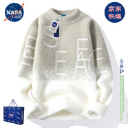 NASALIKE官方水貂絨毛衣男女秋冬季漸變小熊針織衫青少年圓領(lǐng)線(xiàn)衣保暖上衣 N19米色 XL (165-173cm 115-135斤)