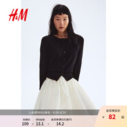H&M【徐若晗同款】女裝毛針織衫秋慵懶短款打底衫m(xù)iu系薄開衫0579541 黑色001 XL 170/116