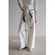 EGGKA側縫線(xiàn)條設計顯瘦闊腿牛仔褲高腰顯瘦直筒休閑長(cháng)褲E25B1072AF 奶白 S