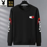 花花公子（PLAYBOY）華夫純棉長袖t恤男式寬松中式男裝加肥超大號圓領運動衫 690黑色色龍頭印花圓領衛(wèi)衣 PL不 10XL (300-320斤)
