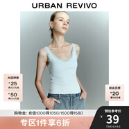 UR2025春季新款女裝芭蕾風拼接蕾絲蝴蝶結吊帶背心UYY450098 淡藍 M