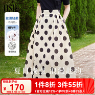 歐莎（OSA）高腰波點(diǎn)大擺裙中長(cháng)款顯瘦薄款a字半身裙女夏季2025年新款 杏底黑點(diǎn) XS
