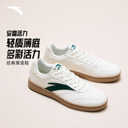 安踏輕松板鞋男鞋秋季透氣厚底小白鞋純白色休閑鞋輕便運動(dòng)鞋子男 【活力】象牙白/菌絲綠-5 39
