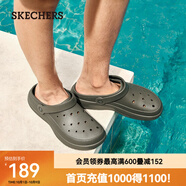斯凱奇（Skechers）夏季男鞋洞洞鞋海邊沙灘涼鞋舒適透氣輕質(zhì)拖鞋踩屎感 橄欖綠/OLV 41