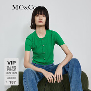 MO&Co.針織衫肌理感圓領(lǐng)短袖高腰短款針織上衣合身金屬扣飾摩安珂 鸚鵡綠色 XS 155
