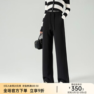 顏域通勤顯瘦闊腿褲2024早春新款褲子寬松直筒褲黑色高腰休閑褲女 黑色 M