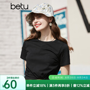 betu百圖女裝簡(jiǎn)約圓領(lǐng)純色百搭短袖T恤女JD2103T04 黑色 M