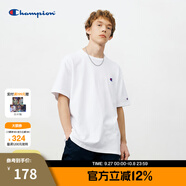 Champion冠軍短袖夏季新款男女全棉舒適簡約小C LOGO圓領(lǐng)情侶套頭T恤 白色 S