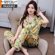 莫代爾冰絲睡衣女2025夏季薄款短袖褲子套裝開(kāi)衫高檔冰絲家居服女睡衣 SC女款短長(cháng)五谷豐登 L (101-120斤)