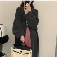 瑯團團慵懶風長款毛衣外套女裝秋冬加厚軟糯親膚韓版寬松長袖針織 深灰色 均碼