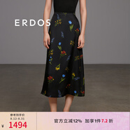 ERDOS 春夏桑蠶絲A字裙花卉印花修身顯瘦精致知性女半身裙 黑 L 165/72A