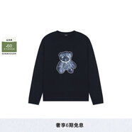 WE11DONE中性男女同款珍珠項(xiàng)鏈圖案小熊印花黑色長(zhǎng)袖T 黑色 S