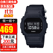 卡西歐（CASIO）手表男G-SHOCK巨G經(jīng)典小方塊頭文字D防水運動方形男表 DW-5600BBN-1帆布帶