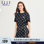 ELLE ACTIVE潮酷寬松連衣裙夏季老花時(shí)尚個(gè)性LOGO滿印運(yùn)動(dòng)休閑圓領(lǐng)短袖T恤裙 黑/粉色-新版 S