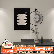 秋桐意式餐廳裝飾畫(huà)掛畫(huà)高檔高級感黑白掛鐘帶鐘表客廳餐桌飯廳的壁畫(huà) 抽象圖案-C款 60*80cm畫(huà)+直徑60鐘表 鋁合金黑框/晶瓷面【黑色鐘】