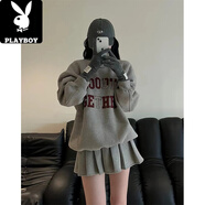 花花公子（PLAYBOY）學(xué)院風(fēng)連衣裙女2025新款超火韓系一整套開(kāi)春穿搭小個(gè)子衛衣套裝裙 灰色衛衣+短裙衛衣裙套裝/2024超火兩件套冬裝/套裝裙 M