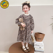 G.DUCKKIDS網(wǎng)紅新款洋氣春秋季女童2025甜美長袖公主碎花連衣裙小女孩裙子潮 咖色 90 cm
