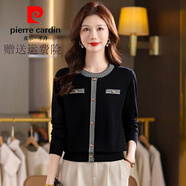皮爾卡丹（pierre cardin）小香風(fēng)撞色邊針織衫女春秋必備圓領(lǐng)短款精致感拉滿(mǎn)打底顯瘦毛衣潮 黑色 L