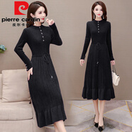 皮爾卡丹（pierre cardin）秋冬女水貂絨連衣裙針織寬松中長款毛衣裙過膝長款加厚打底魚尾裙 黑色 M