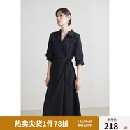 獨束大碼女裝圍裹式氣質(zhì)V翻領(lǐng)連衣裙夏季新款微胖mm收腰顯瘦A字裙 松露黑 4XL (尺碼：6)