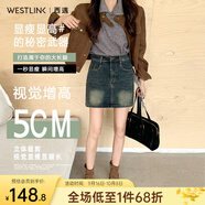 西遇（Westlink）牛仔半身裙女2025年秋季新款復(fù)古高腰顯瘦防走光包臀a字短裙 藍色 （預(yù)售15天） L (28)