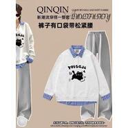 LXKP初中生秋季學(xué)院風(fēng)套裝少女時(shí)尚百搭polo衛(wèi)衣高中學(xué)生闊 奔跑貓白灰衛(wèi)衣+灰色闊腿褲套裝 S 75-89斤【建議】