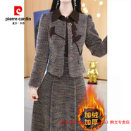 皮爾卡丹（pierre cardin）品牌高檔輕奢美瑞小香風(fēng)套裝裙女冬裝2024年修身加厚外套連衣裙兩 品牌高端新品-咖色-貴夫人時(shí)尚品牌闊太太高貴洋氣減齡 L
