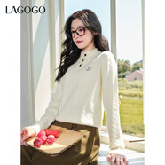 LAGOGO英倫學(xué)院miu系絞花毛衣女拉谷谷2025冬季新款半高領(lǐng)針織衫 米白色 S