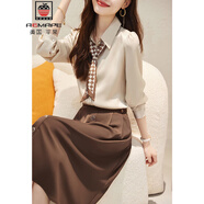 AEMAPE法式優(yōu)雅修身半身裙兩件套2025年春季新款系帶領(lǐng)襯衫減齡套裝女 套裝 S (95斤以下拍)