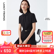 朗姿【尖貨補單】黑白色顯瘦輕禮服襯衫連衣裙女夏新款復古小黑裙裙子 黑色 XL 170/88A