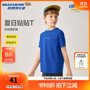 Skechers斯凱奇貼貼T兒童短袖運動(dòng)T恤男女童夏季透氣新款上衣L225K063 純棉/公主藍/007G/K063 170