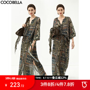 COCOBELLA復(fù)古度假風(fēng)波普花卉飄帶半身裙開叉浪漫長(zhǎng)裙HS0045B 波普 S