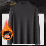 鱷魚(yú)恤（CROCODILE）長(cháng)袖T恤男冬季加絨保暖半高領(lǐng)打底衫寬松休閑大碼上衣 深灰色98 M