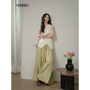 闊色（kuose）藏藍色肌理垂感休閑褲子女2025夏季新款綠色慵懶直筒闊腿長(cháng)褲 綠色現貨 S 26